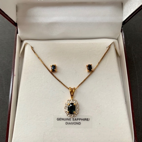 Jewelry - GENUINE SAPPHIRE/DIAMOND NECKLACE & EARRINGS SET